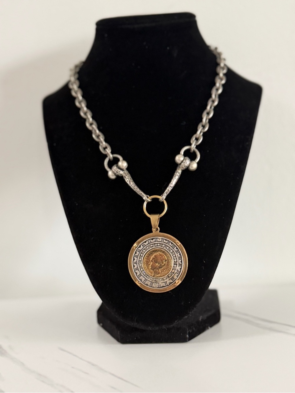 Gold and Silver Coin Pendant Necklace - Women Jewelry